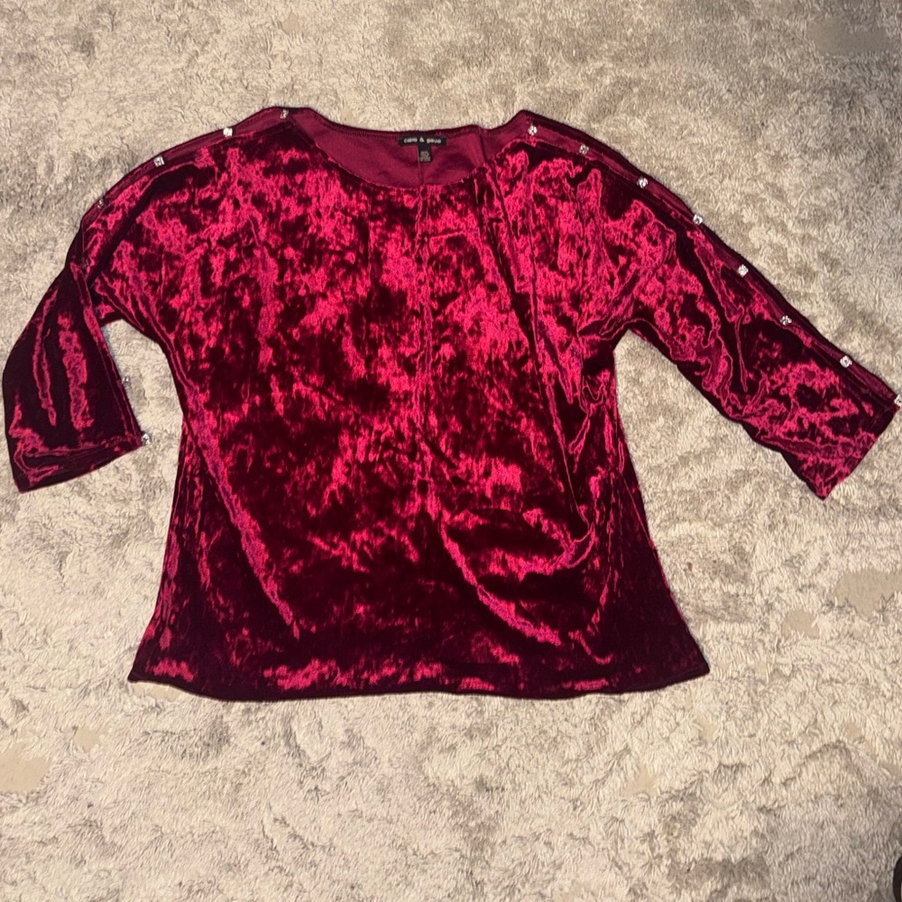 Cable & Gauge Velvet Burgundy Blouse